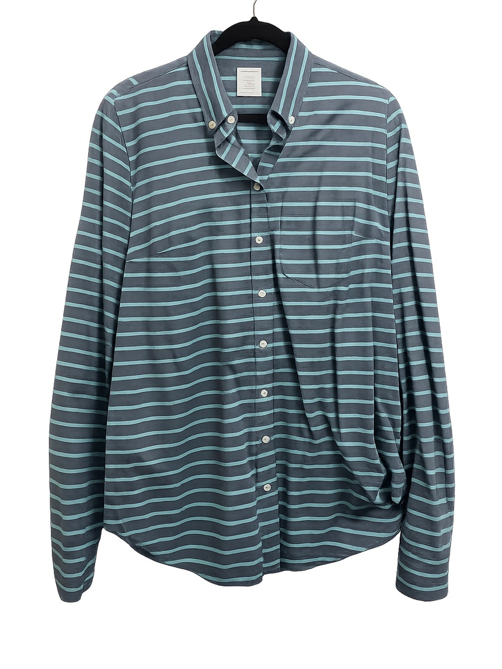 Women’s  Gray and Teal Stripe Button-Down Shirt - Classic Casual